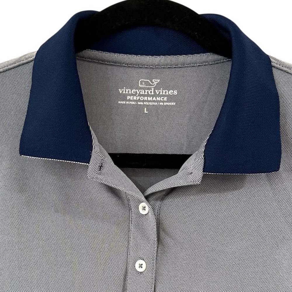 Vineyard‎ Vines Performance Shirt Womens L Gray Navy Blue Polo Short Sleeve